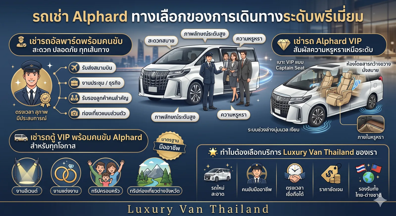 รถเช่า Alphard VIP พร้อมคนขับ | Luxury Van Thailand บริการพรีเมี่ยม