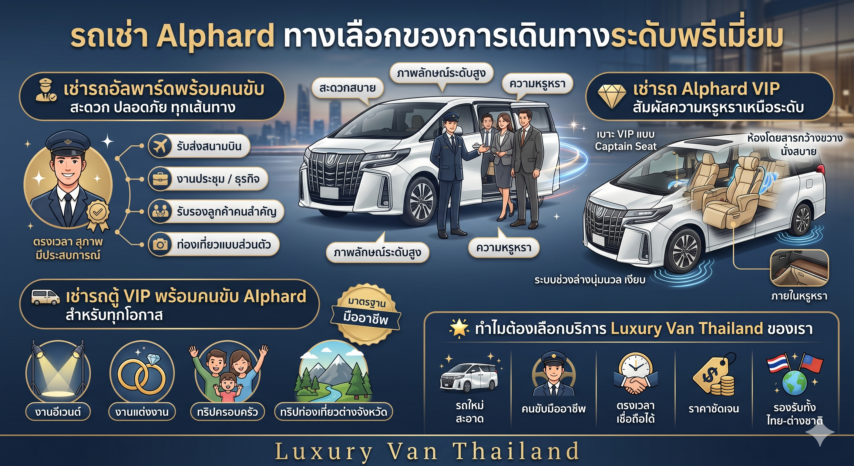 รถเช่า Alphard VIP พร้อมคนขับ | Luxury Van Thailand บริการพรีเมี่ยม